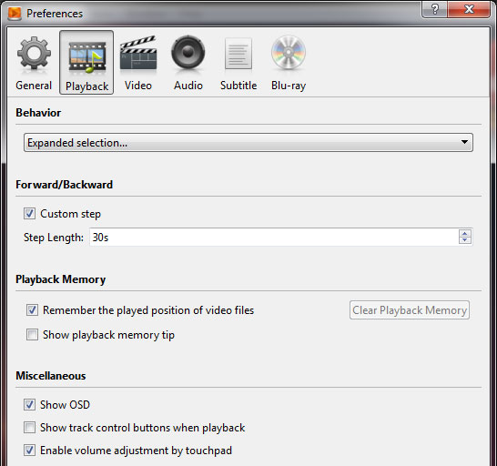 Preferences - Playback